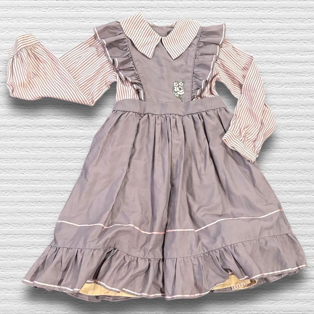 Vintage 1980s Dorissa Nicole Girls 6 Dusty Purple Pink Prairie Cottagecore Dress